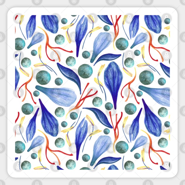 Lovely Floral Petals - Blue, Forest Green and Red Sticker by paintingbetweenbooks